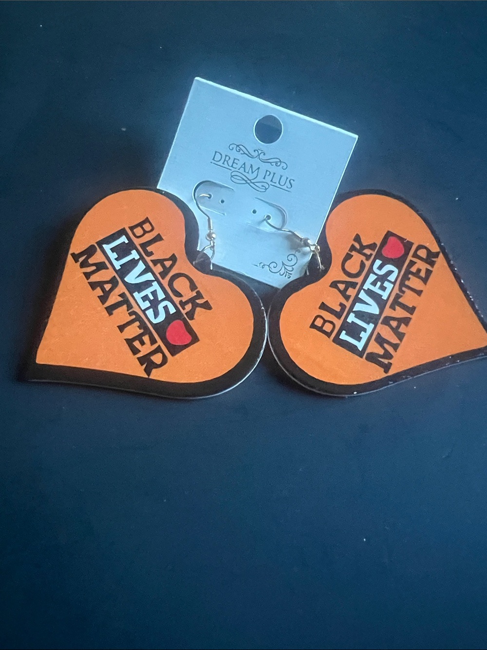 Black Lives Matter Orange Heart Statement Earrings